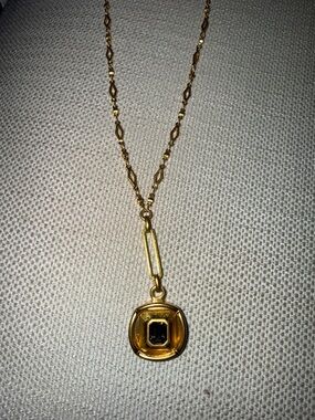 Gold-Tone Pendant Necklace with Black Center Stone - Women Jewelry